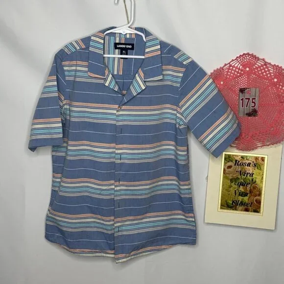 Lands' End Boys Blue Striped Button-Down Shirt Size XL (14-16) - Picture 2 of 9